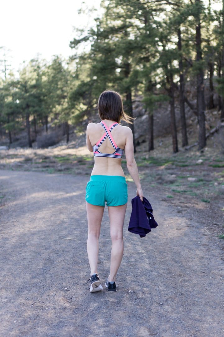 Colorful lululemon workout shorts + sports bra
