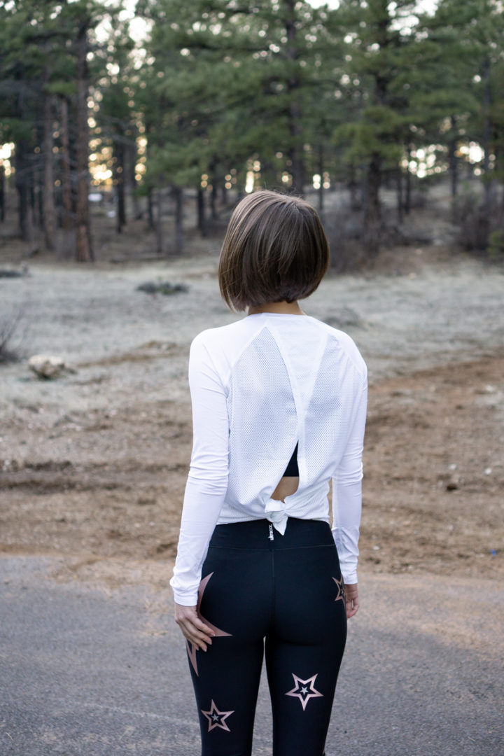 Athleisure outfit: tie back long sleeve tee